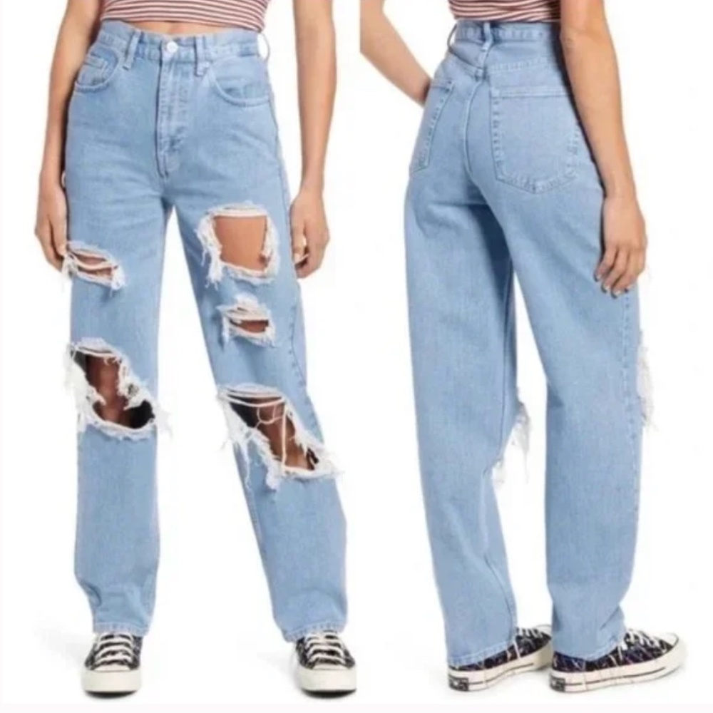 BDG High Rise Baggy Ripped Blue Jeans
